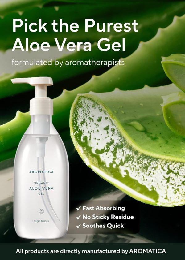 ⁦AROMATICA Organic Aloe Vera Gel 10.14oz / 300ml, Soothing, Cooling, Moisturizing, Vegan, EWG VERIFIED⁩ - الصورة ⁦2⁩