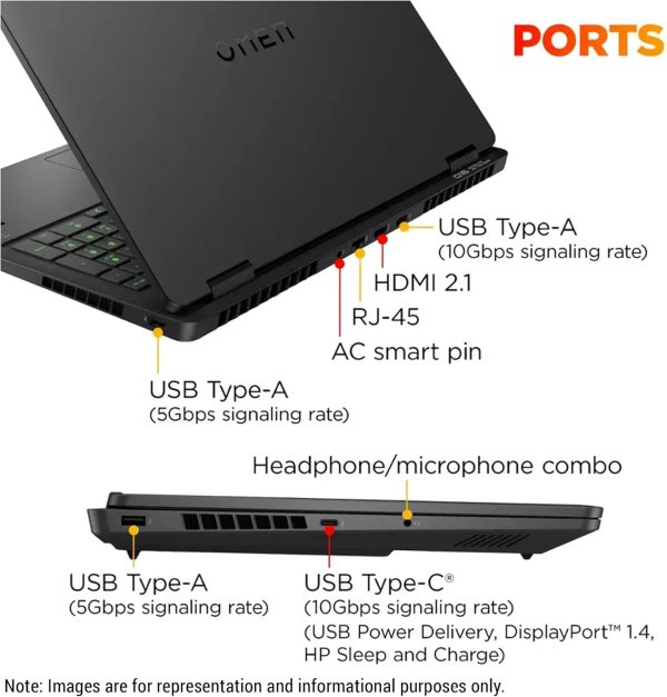 ⁦HP OMEN 16 Gaming Laptop, Intel Ultra 9-285H, 32 GB DDR5 RAM, 2 TB PCIe SSD, 16" WQXGA (2560x1600) 240Hz Display, Nvidia G-Force RTX 5070, RGB Backlit Keyboard, W11 Home, Shadow Black⁩ - الصورة ⁦5⁩