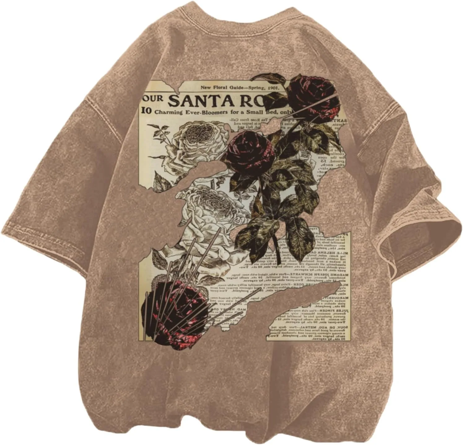 Lubpow Mens Acid Wash Tshirt Oversized Vintage Graphic T-Shirts Cool Grunge Rose Floral Shirt Trendy Y2K Streetwear Tee Tops