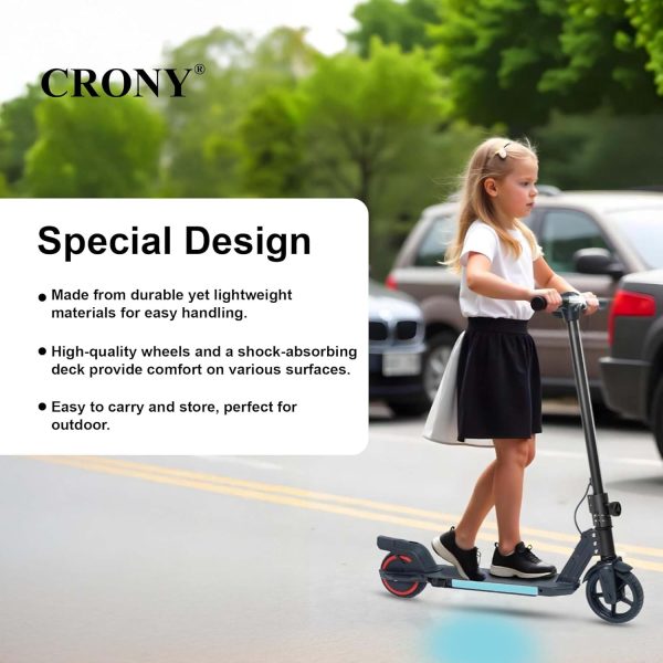 ⁦CRONY S32 Kids Foldable E-Scooter with LED Light Bar RGB Deck Lights & LED Display & E-Brake and E-Accelerator & Extended Footrest Supports Up to 100KG (Black)⁩ - الصورة ⁦6⁩
