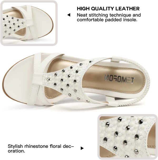 ⁦TEMOFON Wedge Sandals for Women Casual Summer Comfortable Bohemia Beach Sandals Open Toe Mid Heel Rhinestones Platform Shoes Sandal⁩ - الصورة ⁦5⁩