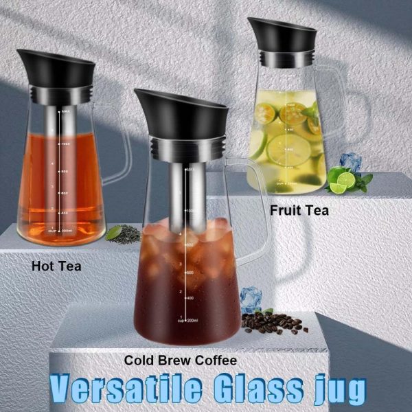 ⁦Azonee Cold Brew Coffee Maker, 1400ml Iced coffee maker Machine, with Removable 304 Stainless Steel Fine Mesh Infuser, Cold Brew Coffee Iced Hot Tea Maker, Cold Brew Tea and Fruit Infused Water⁩ - الصورة ⁦7⁩