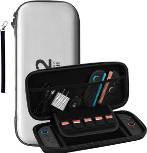 Large Capacity Carrying Case for Nintendo Switch 2 ( 2025 ) , Ultra Slim Premium EVA Travel Pouch with 5 Game Cartridges, Screen Protective Cover, Accessories Storage Bag (Gray)