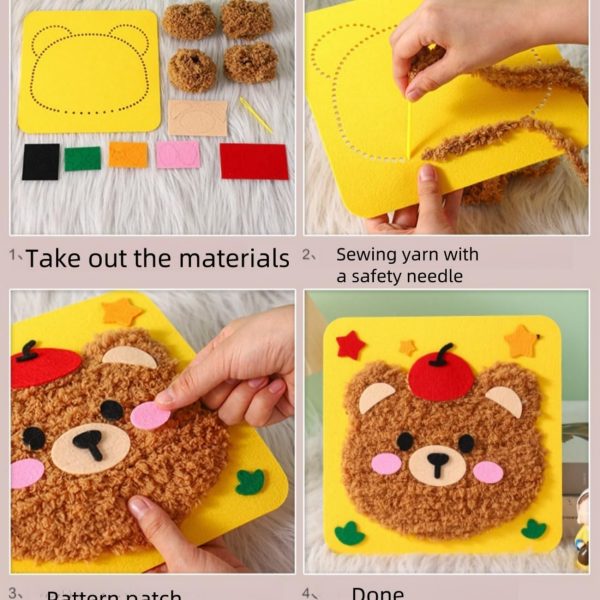 ⁦3-in-1 Animal Embroidery Kit for Kids - DIY Felt Sewing Craft Set with Frog, Duck & Bear Designs - Complete Beginner Stitching Project with Pre-Cut Felt & Stickers⁩ - الصورة ⁦2⁩