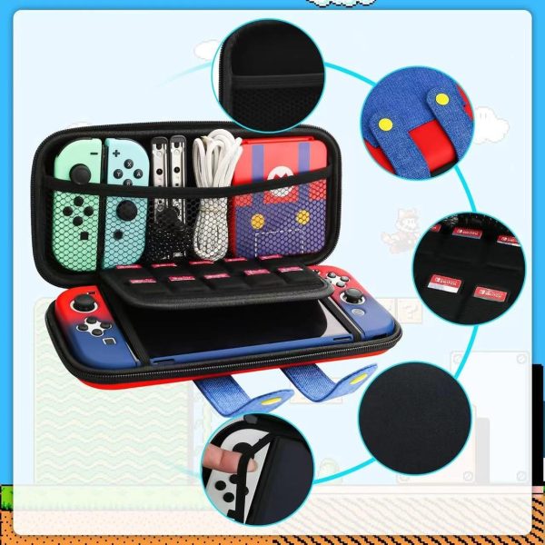 ⁦Cute Carrying Case for Nintendo Switch 2 [7.9'] 2025 - Protective Hard Shell Portable Travel Carrying Case Pouch for Switch Console and Accessories (Red Blue)⁩ - الصورة ⁦5⁩