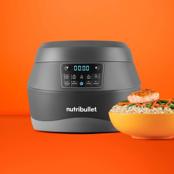 ⁦Nutribullet EveryGrain 10 Cup Pre-Programmed Rice Cooker - Non-Stick Removable Cooking Bowl - Multiple Grain Settings - Keep Warm Setting - Includes Measuring Cup, Spatula & Steaming Basket - 600W⁩ - الصورة ⁦2⁩
