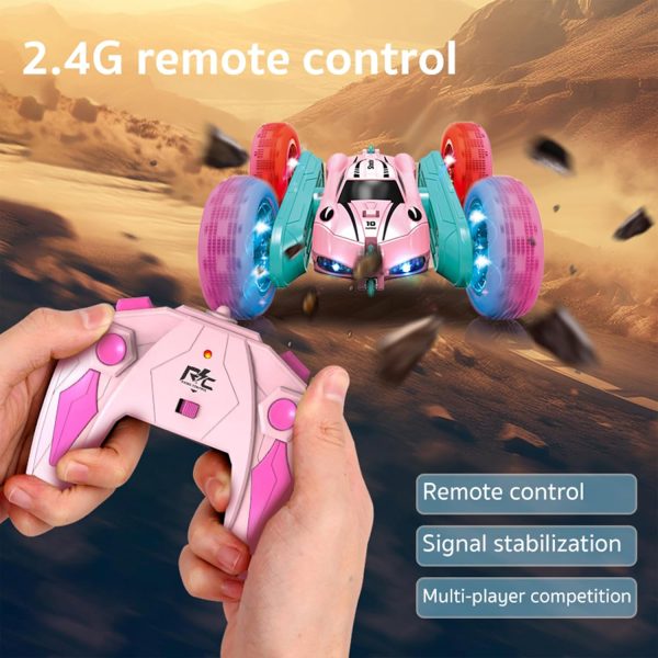 ⁦Beauenty Remote Control Car Toys for Kids - Dual Electric, Double sided 360 ° Rotating Four Wheel Drive Drift Car with Cool Lights - Birthday Gifts for Boys and Girls (Pink)⁩ - الصورة ⁦2⁩