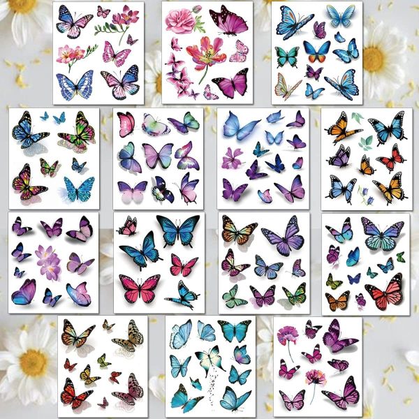 ⁦MAKINGTEC Butterfly Temporary Tattoos, 150 Various Styles Butterfly Tattoos Stickers, Waterproof 3D Tattoo for Kids Women Birthday Decorations Body Art Makeup Stickers⁩ - الصورة ⁦3⁩