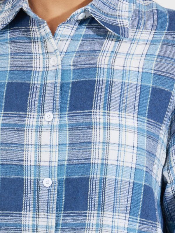 ⁦Styli Women Oversized Check Longline Shirt⁩ - الصورة ⁦5⁩