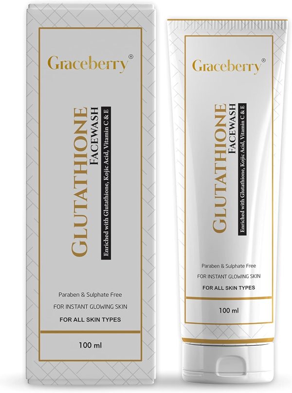Graceberry Brightening L-Glutathione Face Wash with Vitamin C & E, Glycolic acid and Kojic Acid For Deep Cleansing | Face Wash For Woman & Men | All Skin Type | 100GM