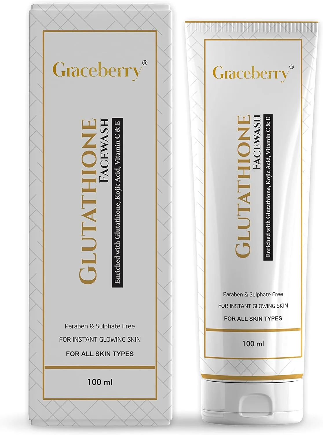Graceberry Brightening L-Glutathione Face Wash with Vitamin C & E, Glycolic acid and Kojic Acid For Deep Cleansing | Face Wash For Woman & Men | All Skin Type | 100GM