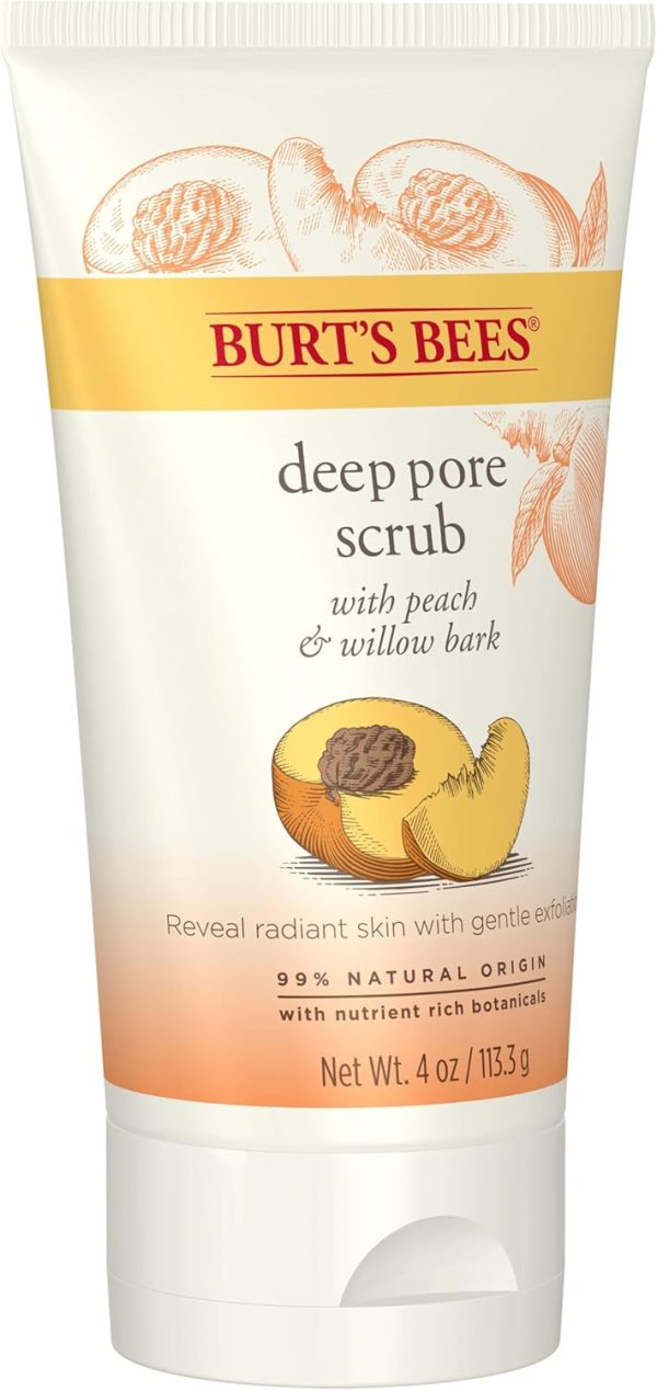 ⁦Burt's Bees Peach and Willow Bark Deep Pore Exfoliating Facial Scrub, 4 Oz (Package May Vary)⁩ - الصورة ⁦11⁩