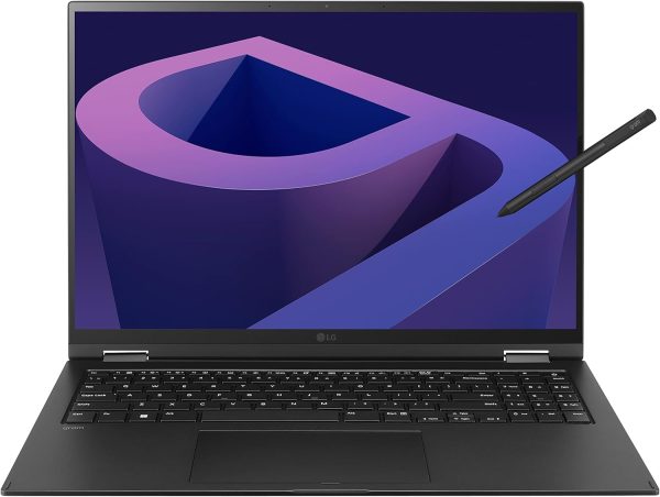 ⁦LG gram (2022) 16T90Q 2-in-1 Tablet Laptop, 16" (2560 x 1600) IPS Display, Intel Evo 12th Gen i7 1260P Processor, 16GB LPDDR5, 2TB NVMe SSD, FHD Webcam, WiFi 6E, Thunderbolt 4, Windows 11, Black⁩ - الصورة ⁦2⁩