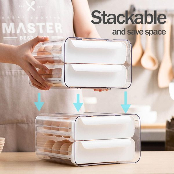 ⁦Arabest Large Capacity Egg Holder for Refrigerator,Egg Storage Container Organizer Bin,Stackable Clear Plastic Storage Container,Egg Fresh Storage Box with Handles,Household Egg Holder (White)⁩ - الصورة ⁦2⁩