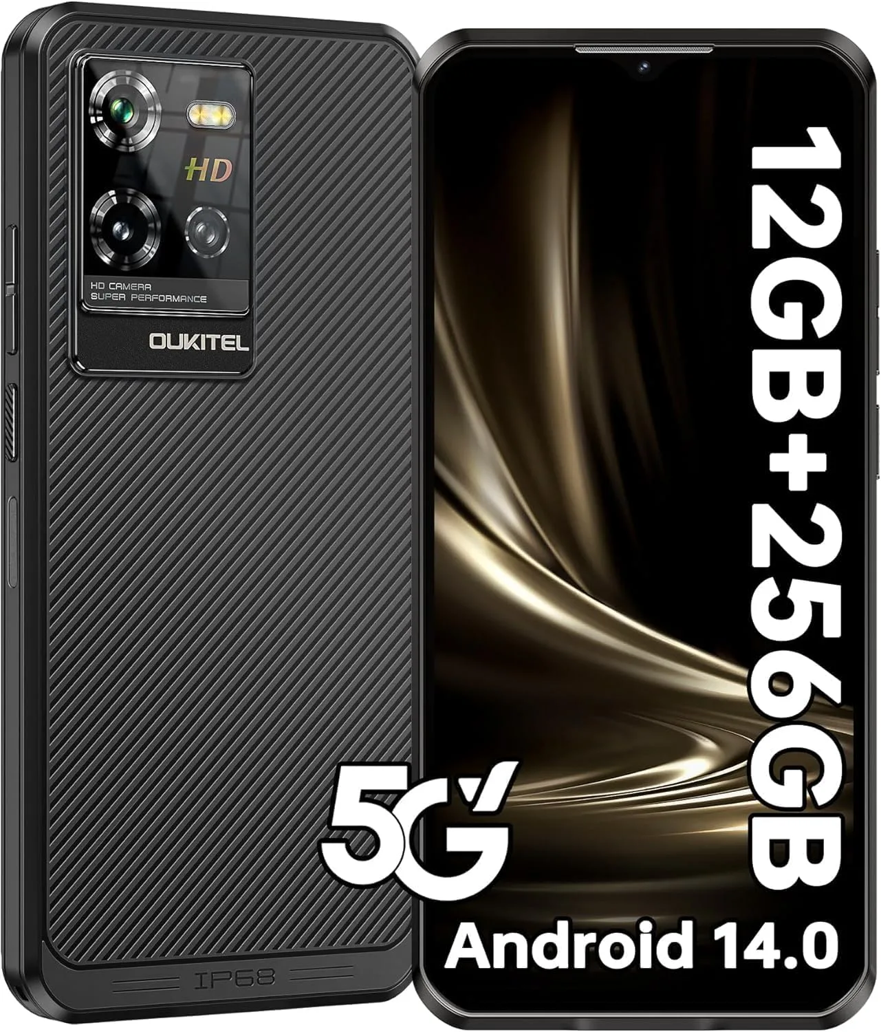 WP50 Rugged Phone Unlocked 5G-12GB RAM+256GB ROM Cell Phones, 6.6" Screen, 48MP Camera, 6500mAh Battery Smartphone, 5G Dual SIM Android 14 IP68/IP69K Waterproof Phone, NFC/GPS/T-Mobile