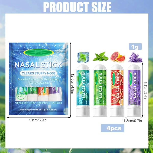 ⁦4 Pack Nasal Stick, Naturals Nasal Inhaler Pen, Scented Sticks for Essential Oils, Quick Help of a Blocked Nose, Improves Breathing and Increases Focus⁩ - الصورة ⁦2⁩