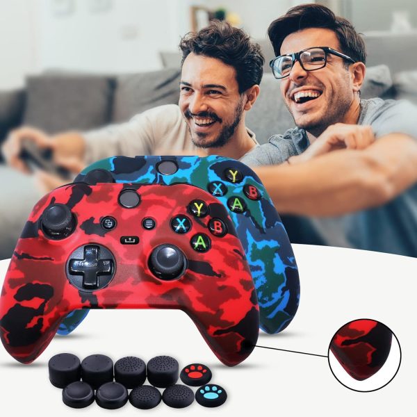 ⁦Jusy [2 Pack] for Xbox Series X/S Controller Soft Silicone Cover Skin, Sweat-Proof Anti-Slip Case Cover Protective Accessories Set, Dust-Proof Skin for Xbox Series X/S, with 10 Thumb Grips (Red+Blue)⁩ - الصورة ⁦4⁩