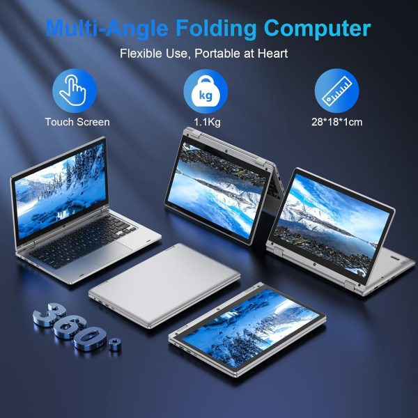 ⁦11.6" Laptop Touchscreen 360° Foldable Laptop PC 6GB RAM 128GB SSD FHD Display Laptop Computer Celeron N4020 With 256GB SD Card Dual Band WiFi Bluetooth 4.2 USB 3.0*1 HDMI*1 For Office Study Silver⁩ - الصورة ⁦4⁩