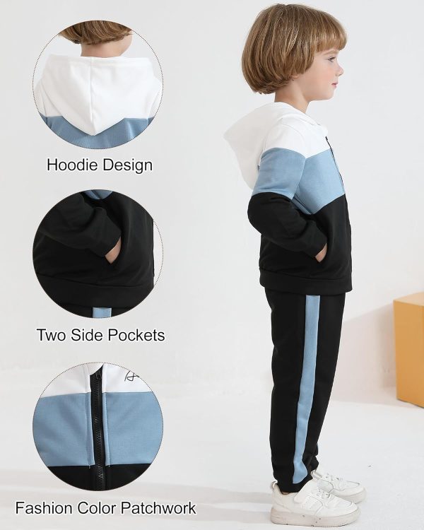 ⁦Hotfiary Kids Boys 2 Piece Tracksuit Set, Long Sleeve Hoodie Jacket Top and Sweatpant Jogging Pants Joggers Trouser Bottoms, Boys Running Walking Hiking Sweatsuit, Age 6M-7Y⁩ - الصورة ⁦4⁩