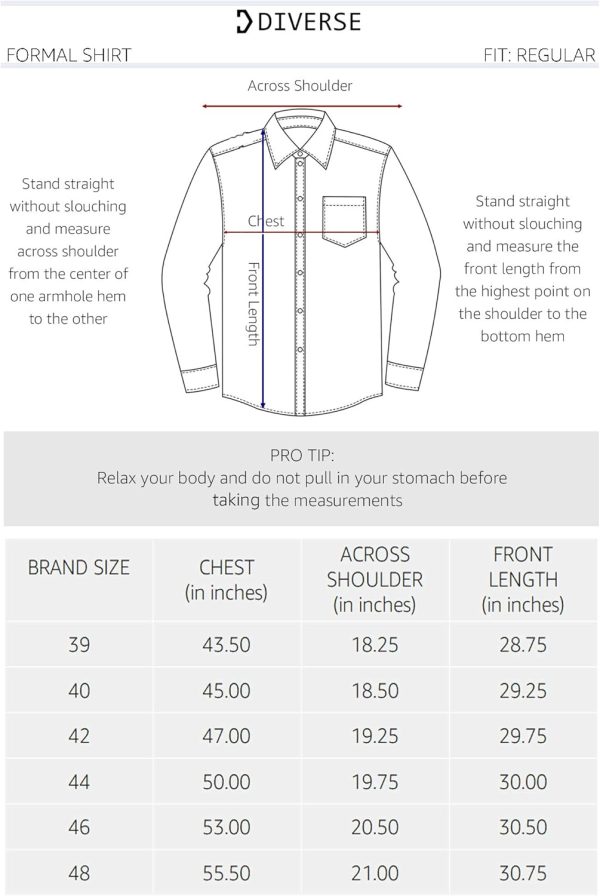 ⁦Diverse Men's Printed Regular Fit Full Sleeve Cotton Formal Shirt⁩ - الصورة ⁦6⁩
