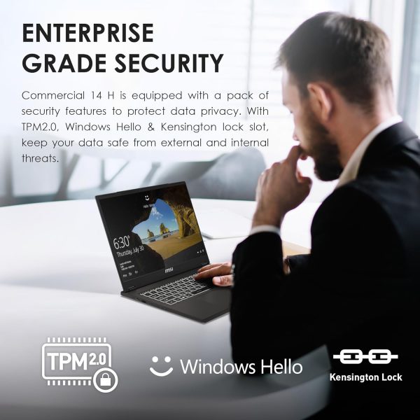 ⁦MSI Commercial 14 H Professional Laptop: 13th Gen Intel Core i7, 14” 60Hz Display, Intel Iris Xe, 16GB DDR4, 512GB NVMe SSD, Eco-Friendly, Fingerprint Reader, Win 11 Pro: A13MG vPro-009US⁩ - الصورة ⁦5⁩