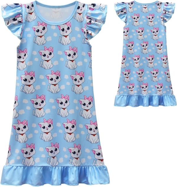 ⁦shumintaojin Toddler Girls Nightgowns Clothing Sleepwear Short sleeved dress fashion skirt pajamas 3-10years⁩ - الصورة ⁦2⁩