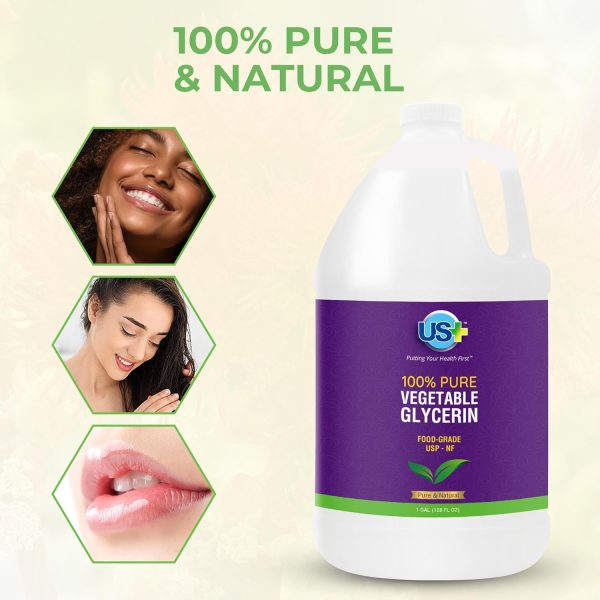 ⁦US+ 100% Pure Vegetable Glycerin - Pharmaceutical & Food Grade (USP) - Premium Quality All-Natural Moisturizer & Cleanser - For skin, hair, soaps & more (1 Gallon)⁩ - الصورة ⁦3⁩