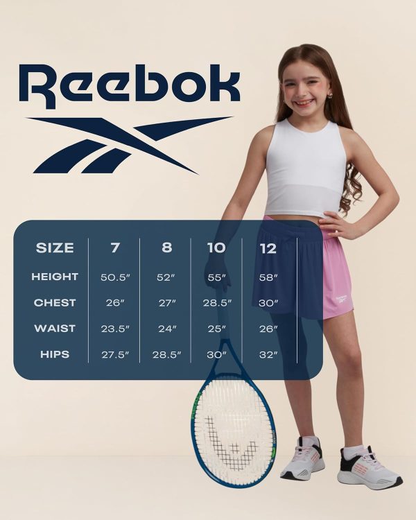 ⁦Reebok Girls' Active Leggings Set - 3 Piece Mesh Shirt, Capri Leggings, and Crop Cami Sports Bra - Summer Activewear (7-12)⁩ - الصورة ⁦6⁩