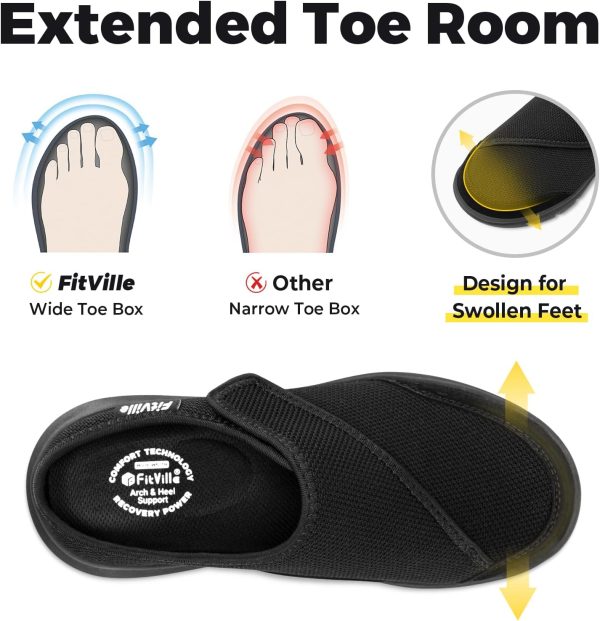 ⁦FitVille Women's Slippers Slip on Mules Clogs, Adjustable Closure Walking Shoes for Women Extra Wide Width for Swollen Feet Plantar Fasciitis Indoors Outdoors⁩ - الصورة ⁦2⁩