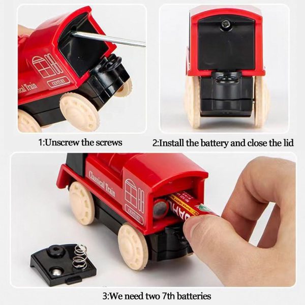 ⁦Train Rail Set, Electric Train Toys Sets, Battery Operated Train Set with Tracks Magnetic Connection, DIY Rail Car Children's Toys with Bridge & Accessories, for Ages 3 Years+ (Red-70PCS)⁩ - الصورة ⁦5⁩