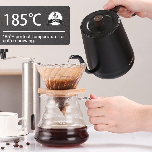 ⁦TRASSLE Electric Gooseneck Kettle,Pour-Over Coffee and Tea Kettle Wood Handle, Quick Heating, Precise Temperature Control,Stainless Steel Inner Lid & Bottom, 1000W/0.8L(Black)⁩ - الصورة ⁦7⁩