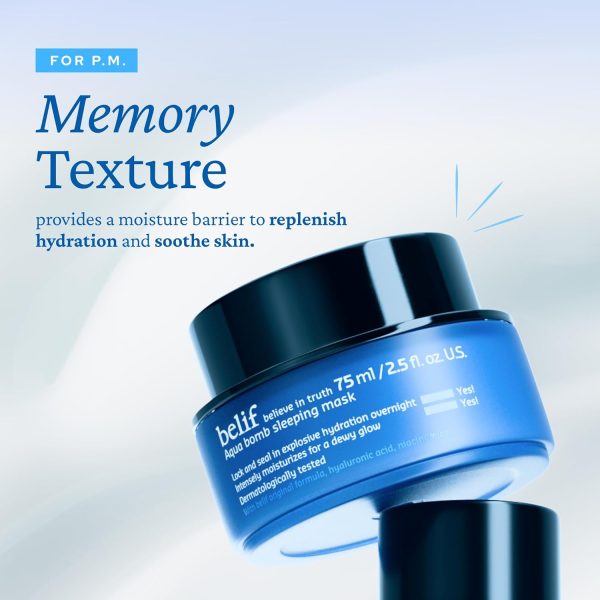 ⁦belif believe in truth Aqua Bomb Sleeping Mask, Overnight Moisturizer & Face Mask, Lightweight, Hydrating & Plumping, Good for Dryness, For Normal, Oily, Dry, Combination Skin Types⁩ - الصورة ⁦4⁩