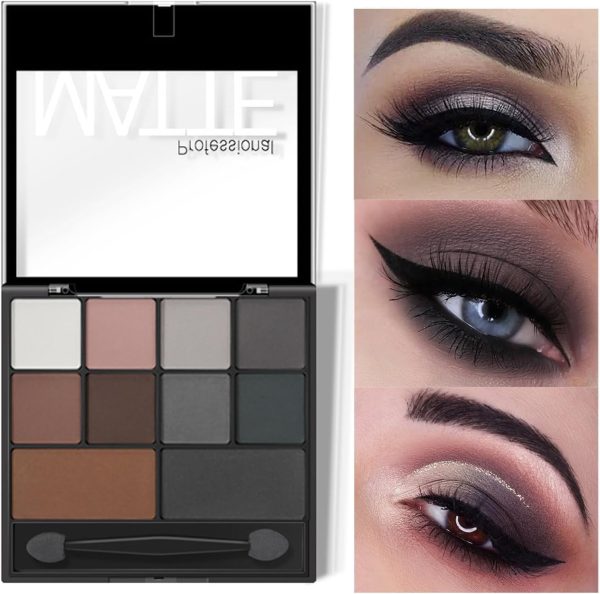 ⁦ALMEKAQUZ Eyeshadow Palette, Matte Eye Shadow Pallets for Women Long Lasting, Professional Highly Pigmented Black Eyeshadow Makeup Palette, Waterproof Eyeshadow with Dual-Ended Applicator Brush⁩ - الصورة ⁦4⁩