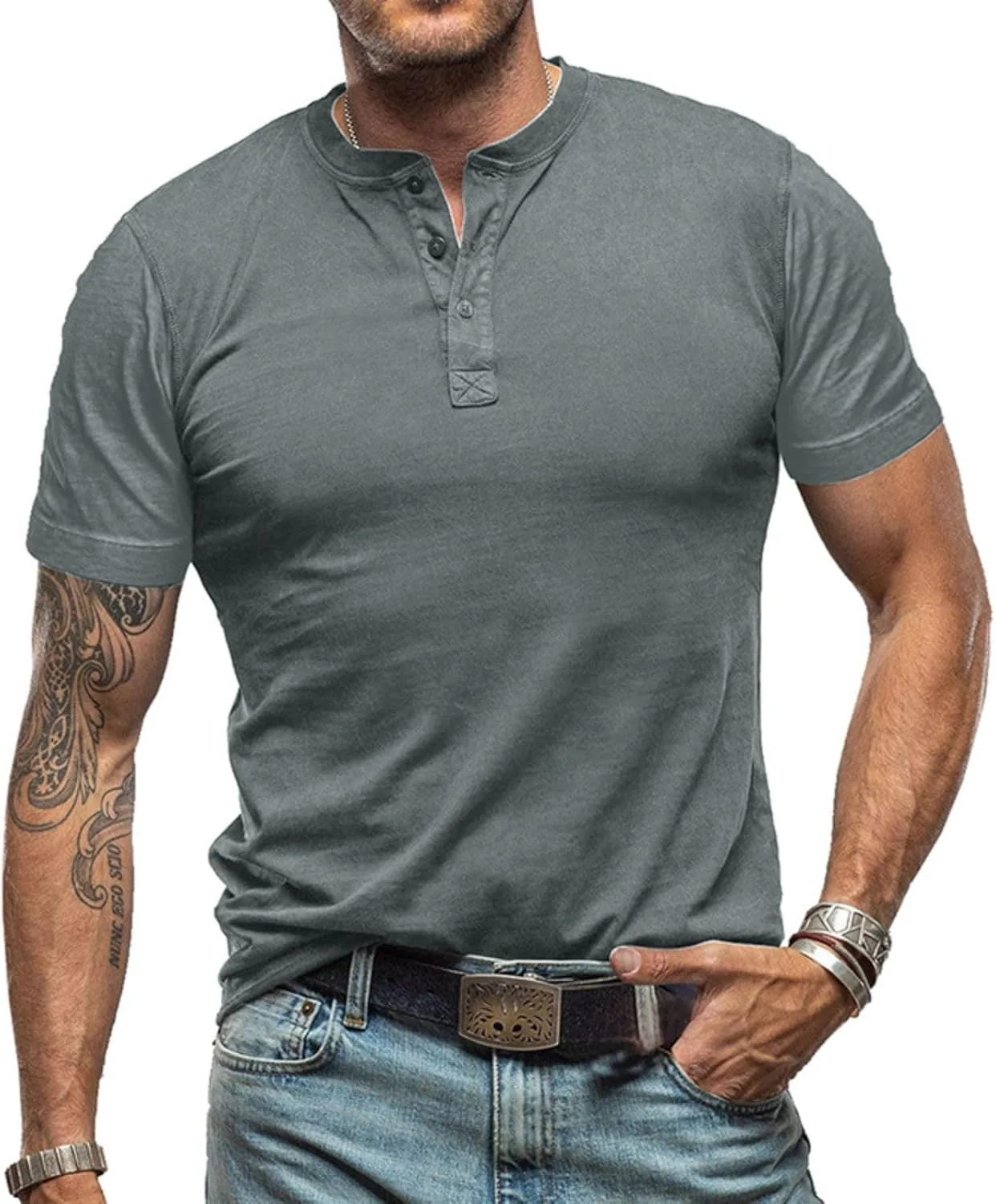 Men's Fashion Henley Shirts Casual Button Short Sleeve T-Shirt Classic Solid Color Lightweight Cotton Tee Tops