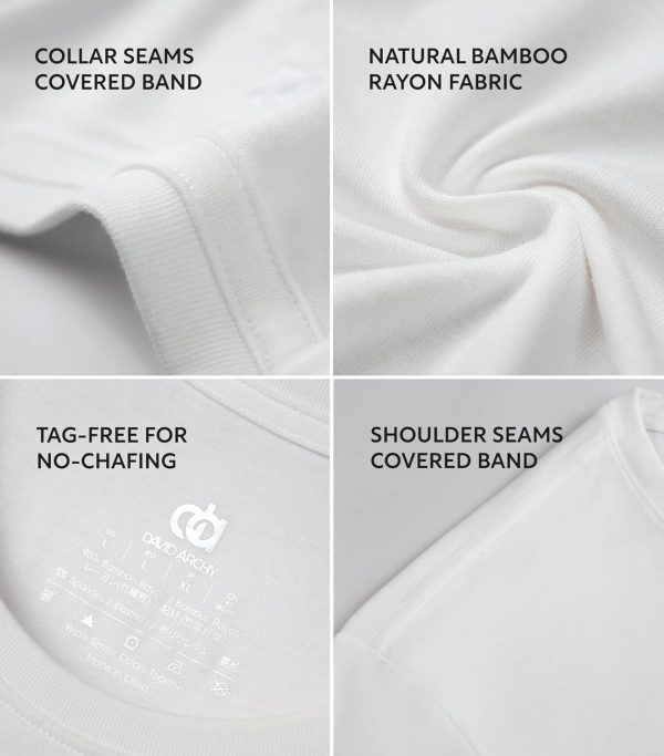 ⁦DAVID ARCHY Men's 3 Pack Soft Comfy Bamboo Rayon Undershirts Breathable Tees Short Sleeve T-Shirts⁩ - الصورة ⁦5⁩