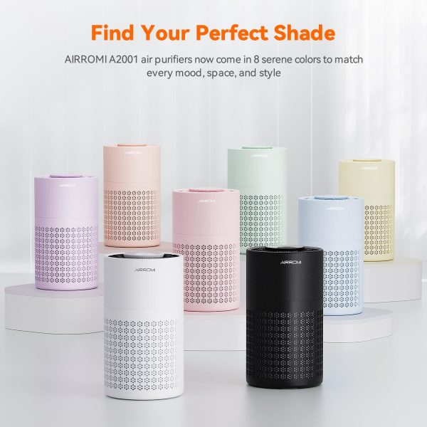 ⁦AIRROMI Air Purifier for Bedroom with HEPA 3-in-1 Filter, Pet Air Purifier for Home Cat Pee Smell, Covers Upto 990 Ft², Quiet 360° intake Air Cleaner for pet hair,allergies,Dust,Smoke A2001 White⁩ - الصورة ⁦8⁩