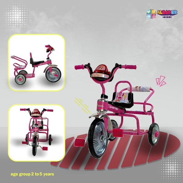 ⁦ALBADER Toddler Bike With Double Seat, Tricycle for Children, Balance Bike With Music & Lights Effects, Cycle for Boys, Kids Tricycles Suitable For KIds 3-8 Years Old (Not Assembled, Pink)⁩ - الصورة ⁦2⁩