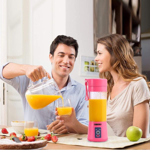 ⁦OBERLY Portable Blender, Smoothie Juicer Cup - Six Blades in 3D, 13oz Fruit Mixing Machine with 2000mAh USB Rechargeable Batteries, Ice Tray, Detachable Cup⁩ - الصورة ⁦6⁩