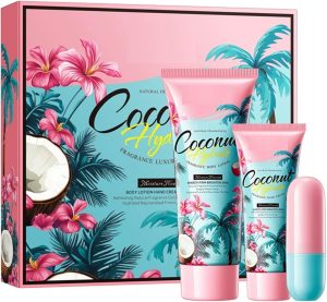 Coconut Hydrating Luxury Gift Set with Lip Balm, Hand Cream & Body Lotion – Natural Moisturizers for Soft Lips, Smooth Hands & Nourished Skin – Infused with Coconut Oil & Vitamin E