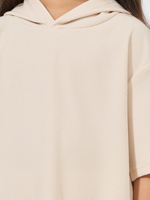 ⁦Styli Girls 2111345702 Waffle Knit Oversized Hooded Top & Pants Set⁩ - الصورة ⁦3⁩