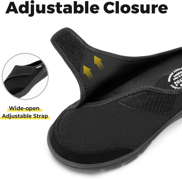 ⁦FitVille Women's Slippers Slip on Mules Clogs, Adjustable Closure Walking Shoes for Women Extra Wide Width for Swollen Feet Plantar Fasciitis Indoors Outdoors⁩ - الصورة ⁦3⁩