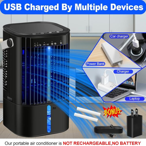 ⁦Portable Air Conditioners Fan - Portable AC Small Personal Air Cooler, Quiet Mini Mobile Cooling Fan with Handle,2/4H Timer 3 Speeds,Desk Air Conditioner with 7 Color for Home Office Car Work Outdoor⁩ - الصورة ⁦6⁩