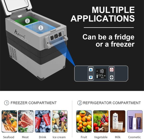 ⁦Alpicool CF55 55L Compressor Car Refrigerator, Portable Camping Fridge DC 12v Freezer for TruckCampervanRVBoat, -20℃ to 20℃⁩ - الصورة ⁦4⁩