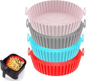 FCfit Air Fryer Silicone Liner Set - 4 Pack Reusable Pots for Easy Cleaning - Oven and Microwave Accessories (Pink, Gray, Red, Blue)