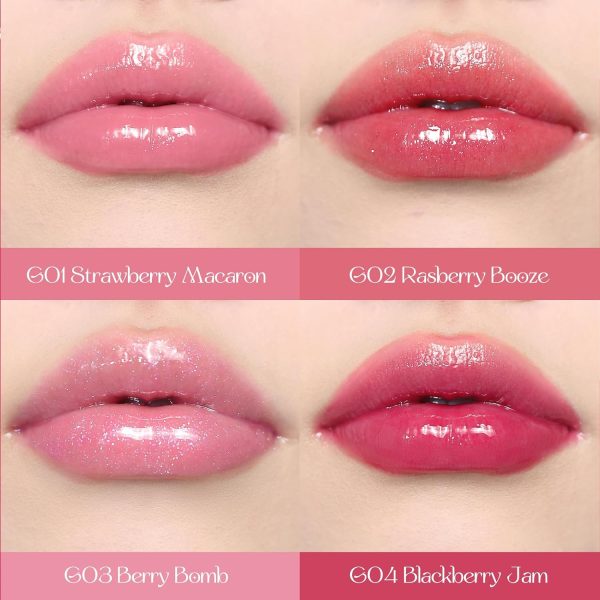 ⁦Flower Knows Violet Strawberry Rococo Glowy Lip Gloss-Moisturizing Tinted Lip Oil-Hydrating Lip Makeup for Girls&Women-Vegan & Cruelty-Free-0.12 Fl Oz,1 Count (G01 Strawberry Macaron)⁩ - الصورة ⁦5⁩