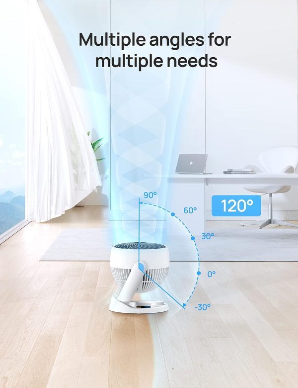 ⁦Dreo 11.8" Air Circulator Fan, Desk Fan, 70ft Whole Room Air Circulation, Table Fan, 120° adjustable tilt, 3 Speed, 28db Low Noise, Quiet, Portable Fan for Bedroom, Office, Kitchen, Home, White⁩ - الصورة ⁦5⁩