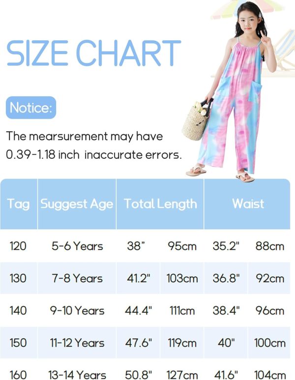 ⁦SEAUR Girls Sleeveless Jumpsuits Side Slit Wide Leg Romper with Pockets for Beach Vacation⁩ - الصورة ⁦6⁩