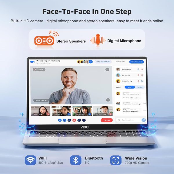 ⁦AOC Laptop Computer 16GB RAM 512GB SSD Work Laptops 15.6 Inch FHD Screen Premium Laptop (Up to 3.6GHz) Windows 11 Laptop Computer, Light&Thin, Metal Shell, Webcam, Type-C, USB3.2⁩ - الصورة ⁦7⁩