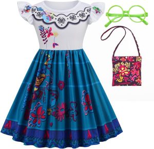 Girls' Magic Princess Dress, Flying Sleeve Blue Dress, Equipped With Bag And Glasses, Suitable For Daily Wear, Birthday Parties, Cosplay, Party Activities, Suitable For Ages 3-13.