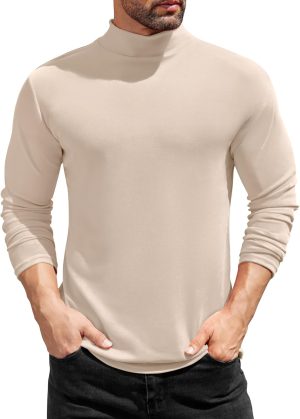 COOFANDY Mens Mock Turtleneck T-Shirts Long Sleeve Solid Color Tees Shirts Basic Casual Slim Fit Pullover T Shirts